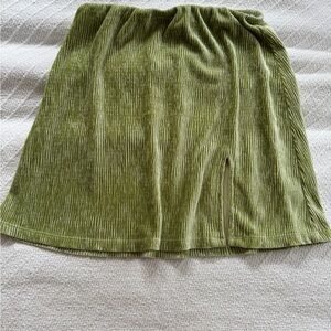 Chartreuse Ribbed mini Skirt with slit